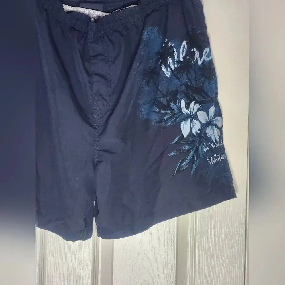 Puritan Floral Tropical Navy Blue Lined Swim Trunks Men’s Size 36/38